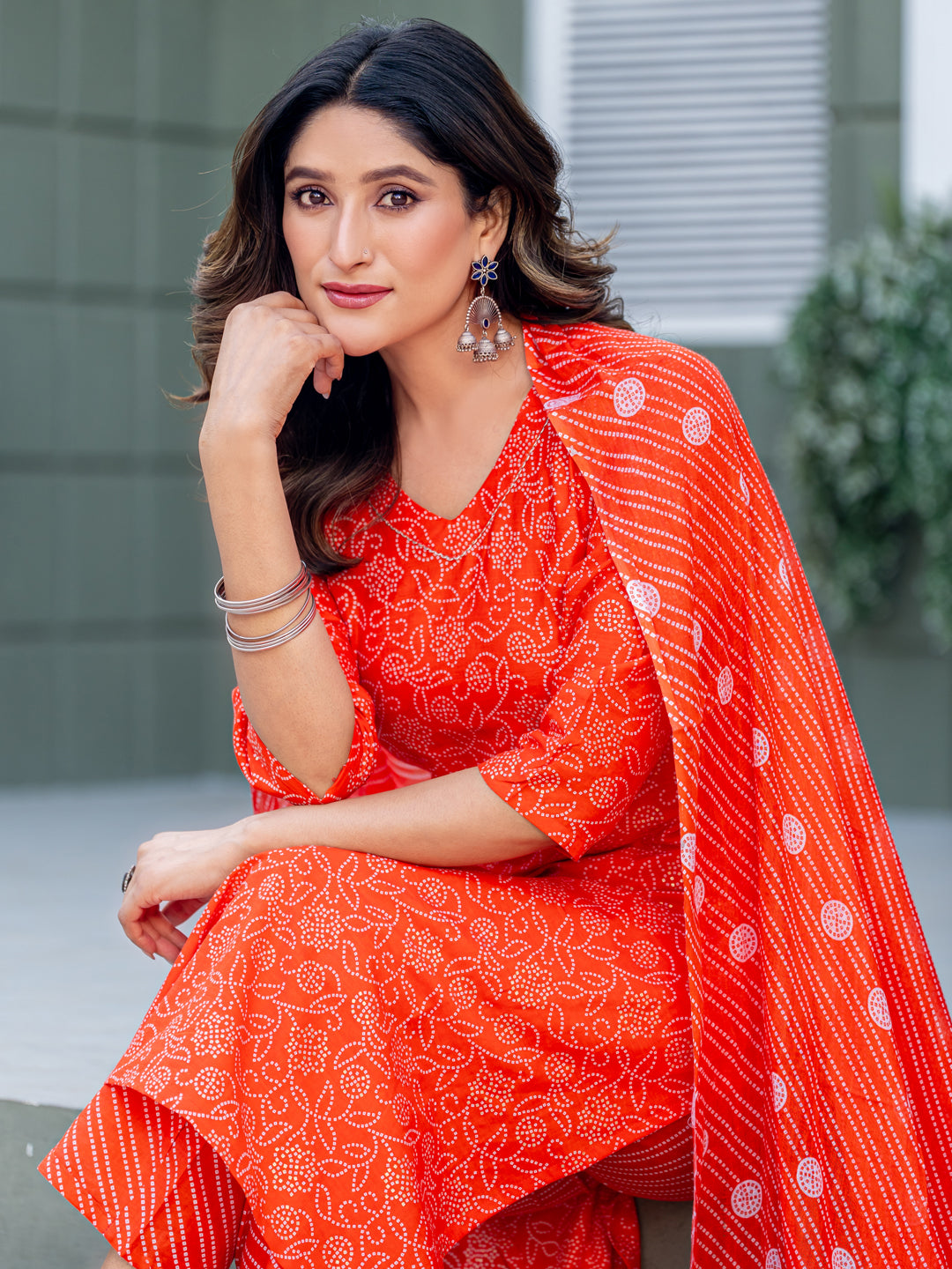 Orange Pure Soft Cotton Blend Print Salwar Suit ##color## Salwar Suit. with premium fabric and embroidery