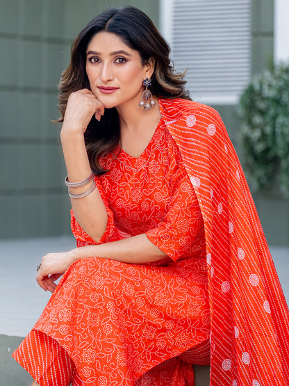 Orange Pure Soft Cotton Blend Print Salwar Suit 
