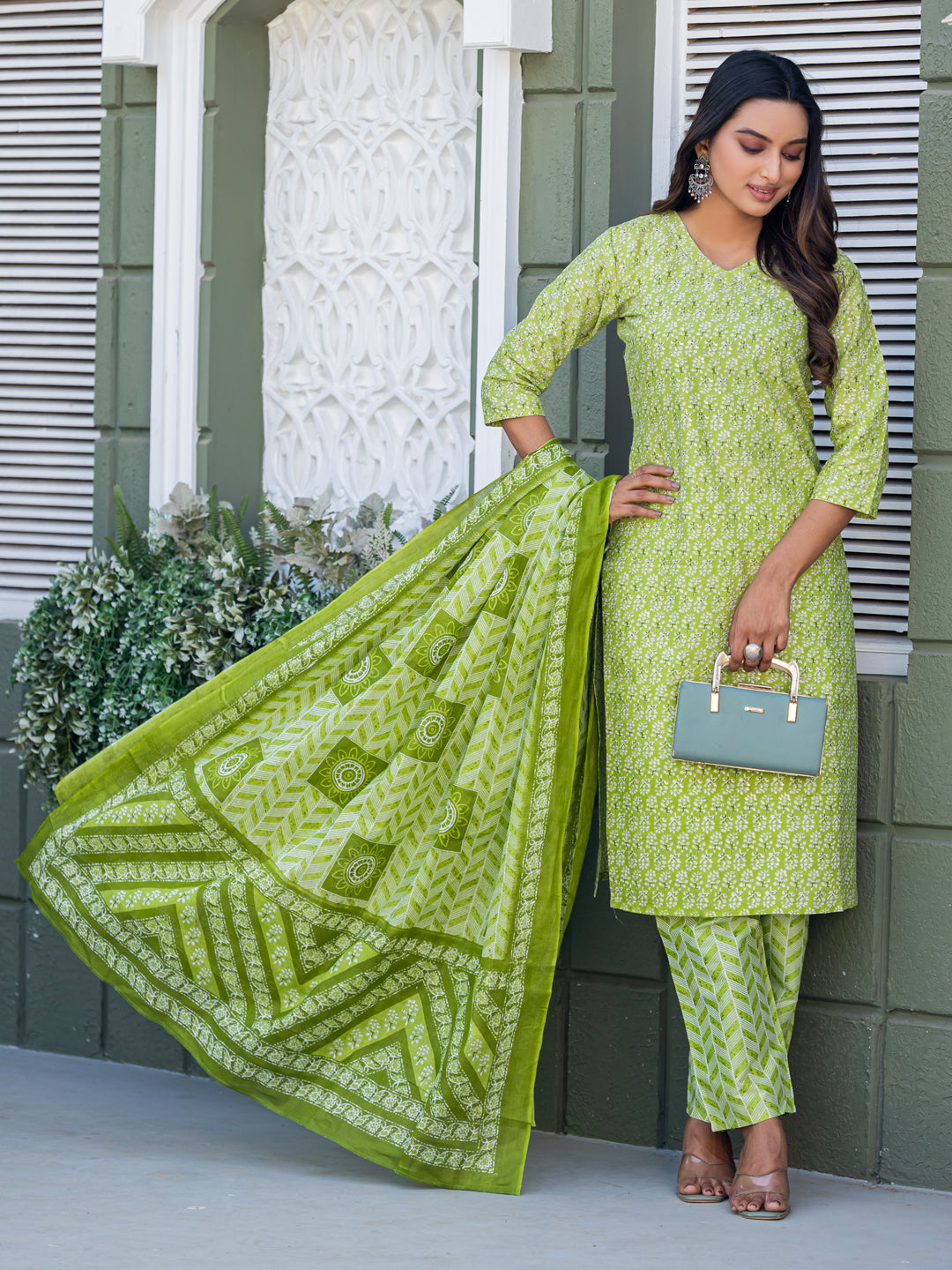 Parrot Pure Soft Cotton Blend Print Salwar Suit ##color## Salwar Suit. with premium fabric and embroidery