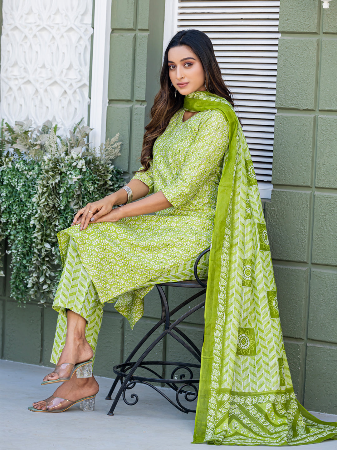 Parrot Pure Soft Cotton Blend Print Salwar Suit ##color## Salwar Suit. with premium fabric and embroidery