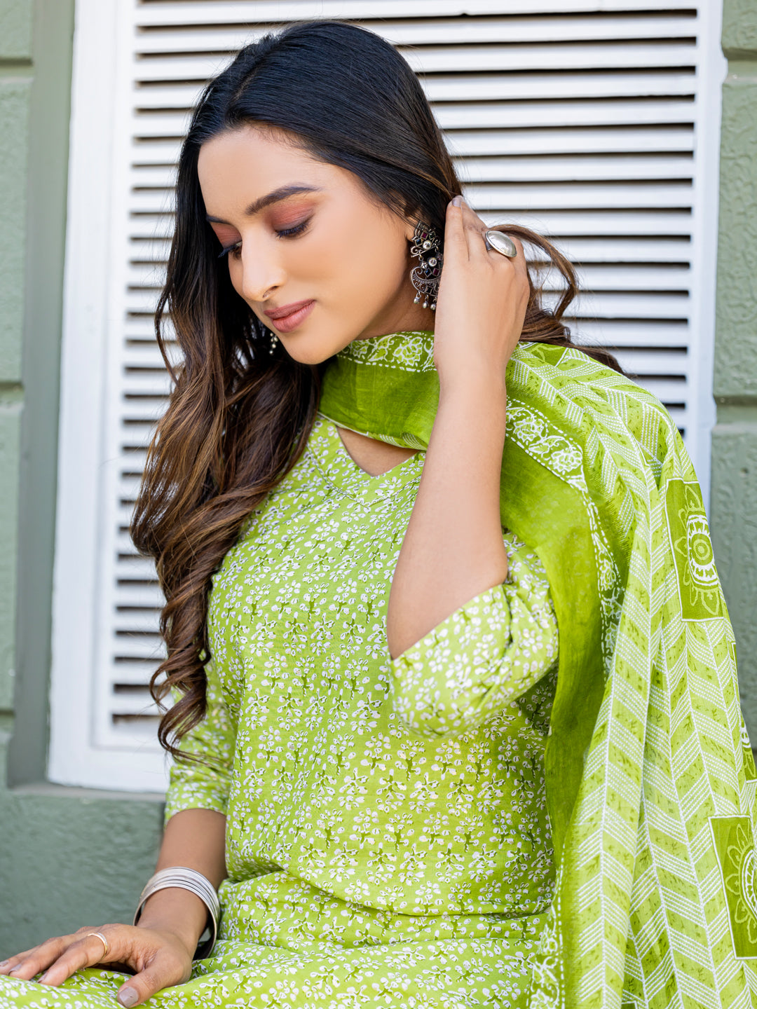 Parrot Pure Soft Cotton Blend Print Salwar Suit ##color## Salwar Suit. with premium fabric and embroidery