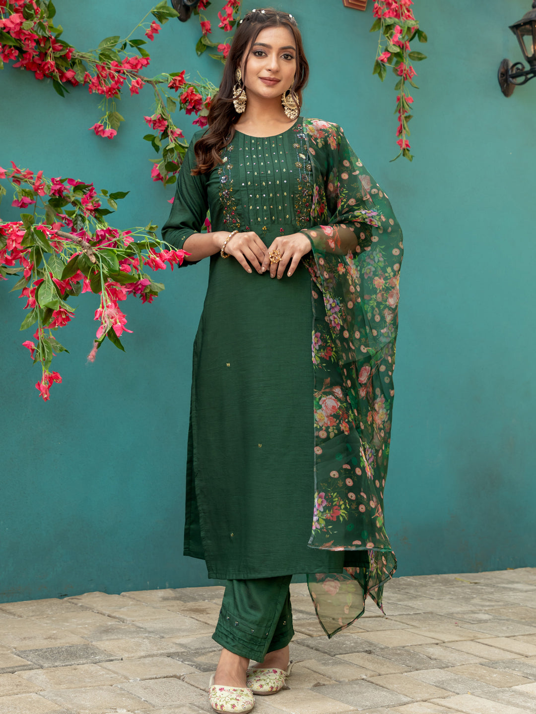 Green Pure Soft Silk With Hand Work Salwar Suit 