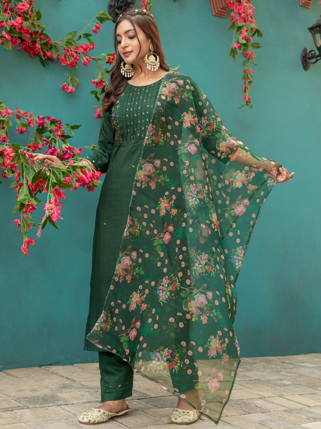 Green Pure Soft Silk With Hand Work Salwar Suit 