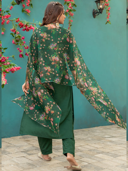 Green Pure Soft Silk With Hand Work Salwar Suit 