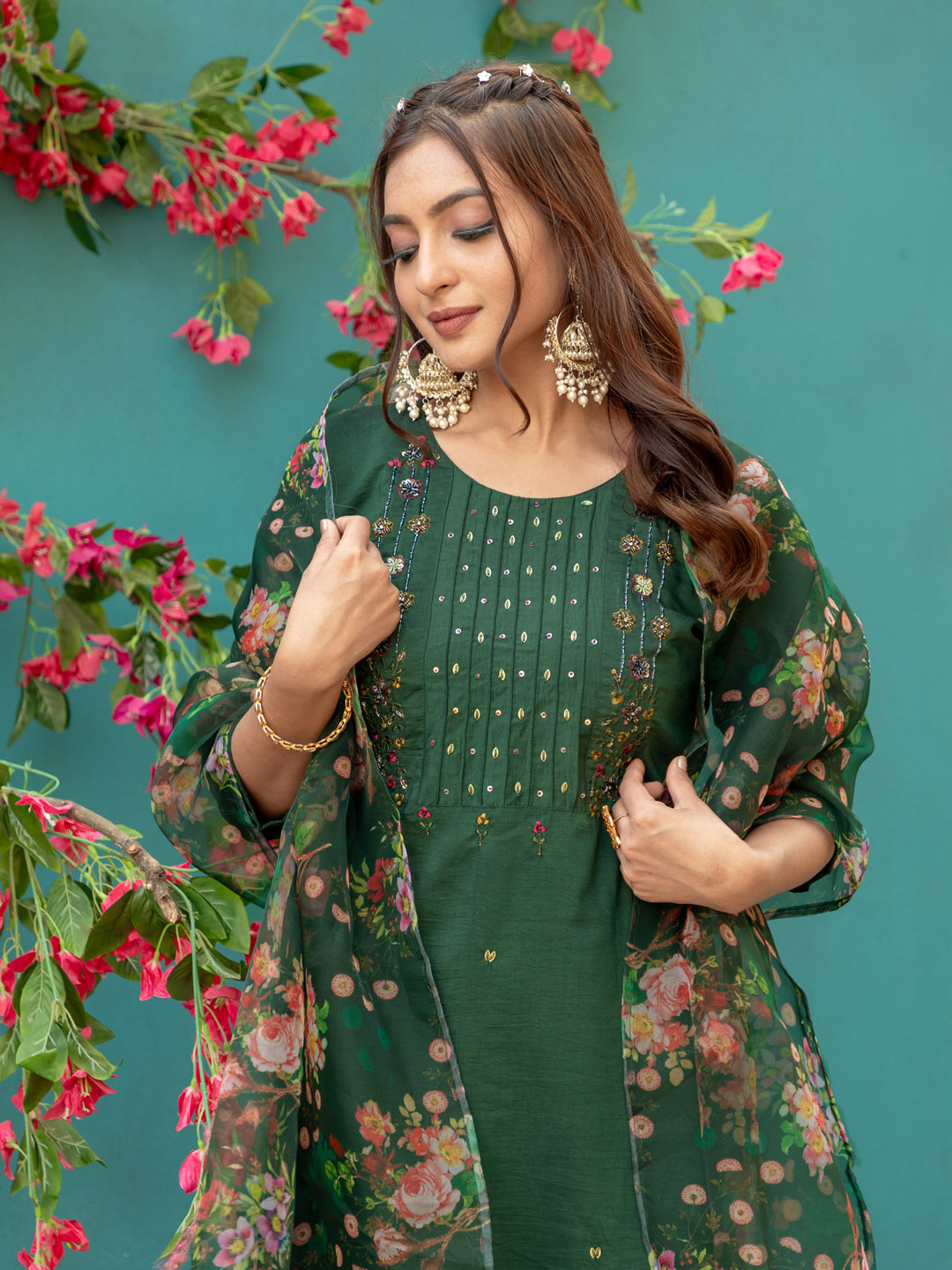 Green Pure Soft Silk With Hand Work Salwar Suit 