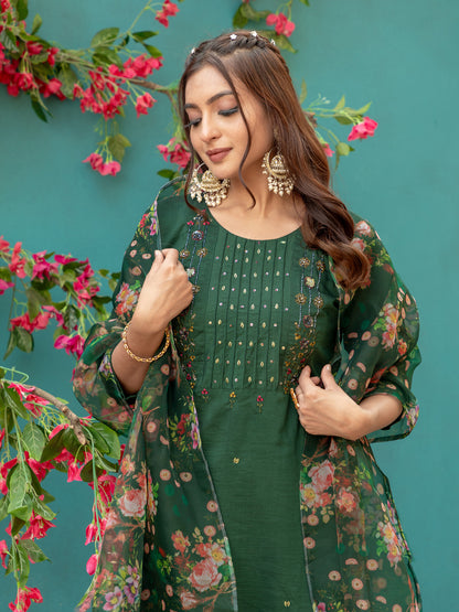 Green Pure Soft Silk With Hand Work Salwar Suit 