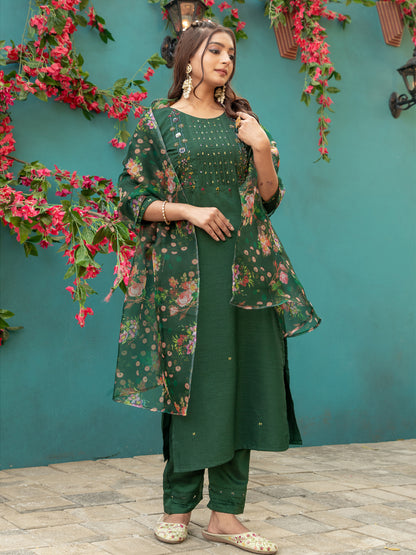 Green Pure Soft Silk With Hand Work Salwar Suit 