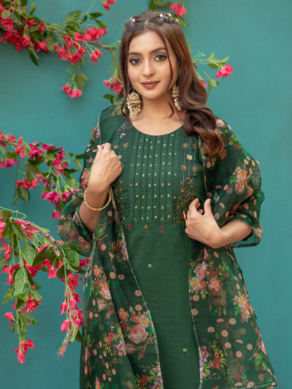 Green Pure Soft Silk With Hand Work Salwar Suit 