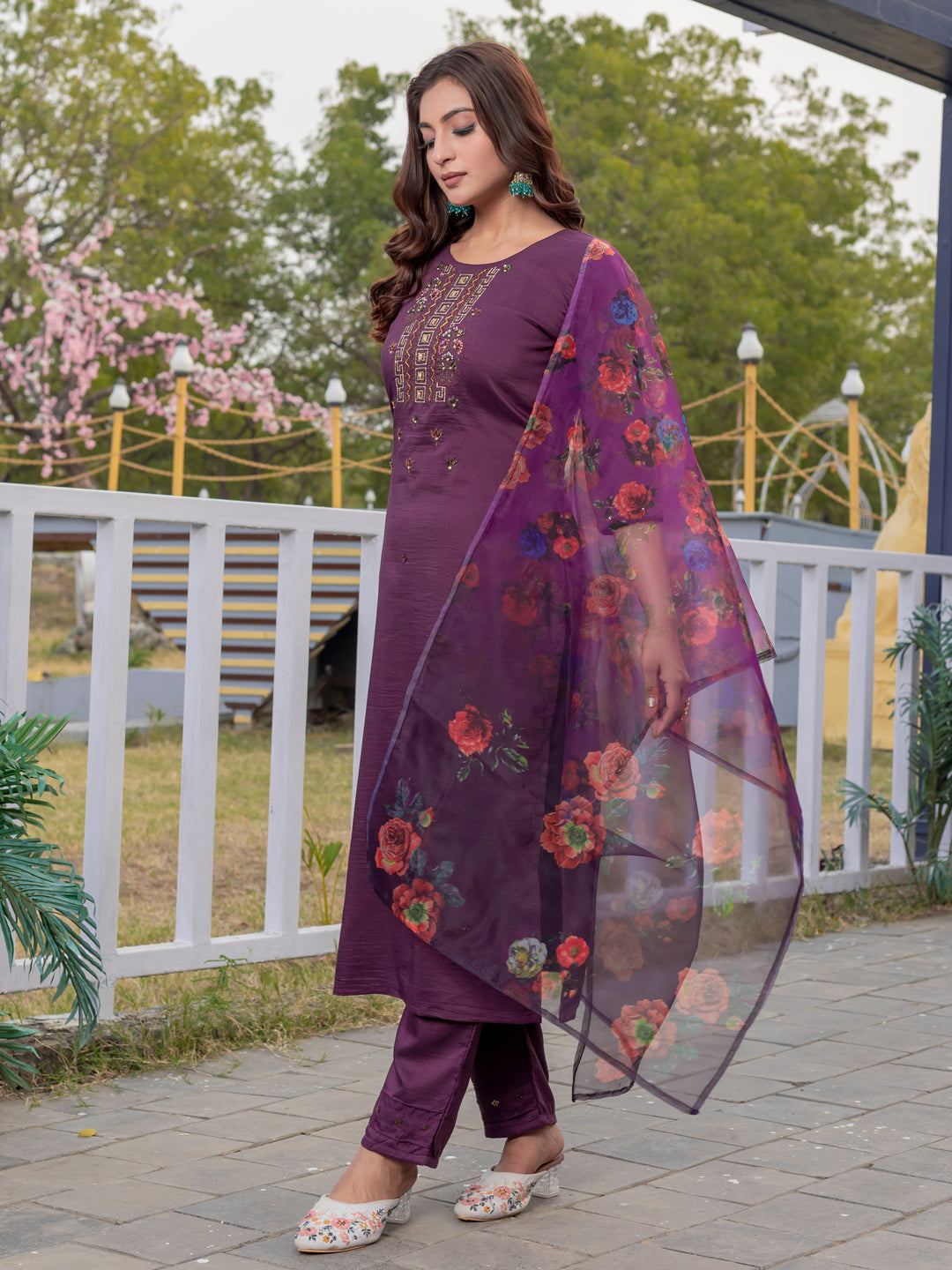 Purple Pure Soft Silk With Hand Work Salwar Suit 
