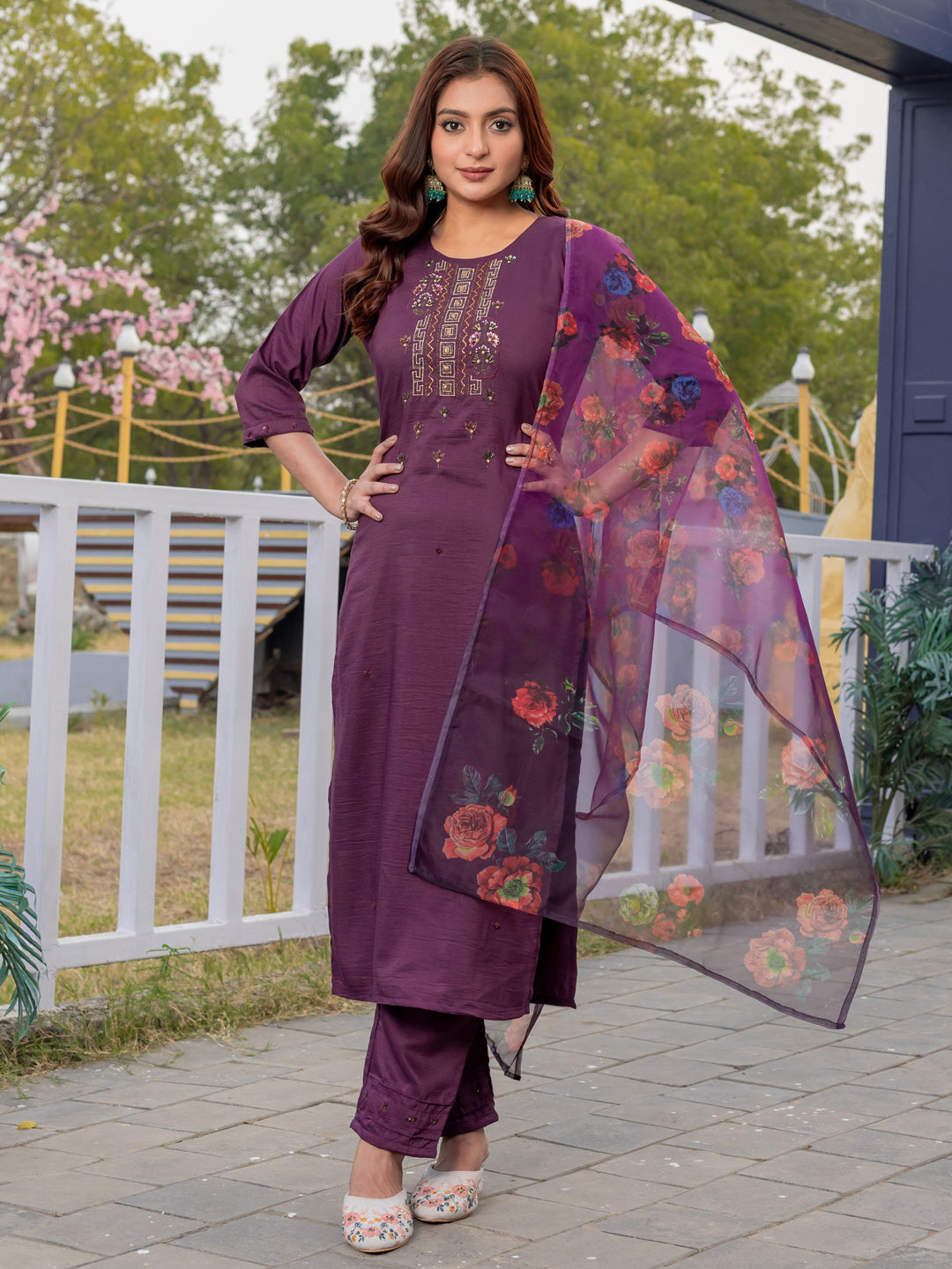 Purple Pure Soft Silk With Hand Work Salwar Suit 