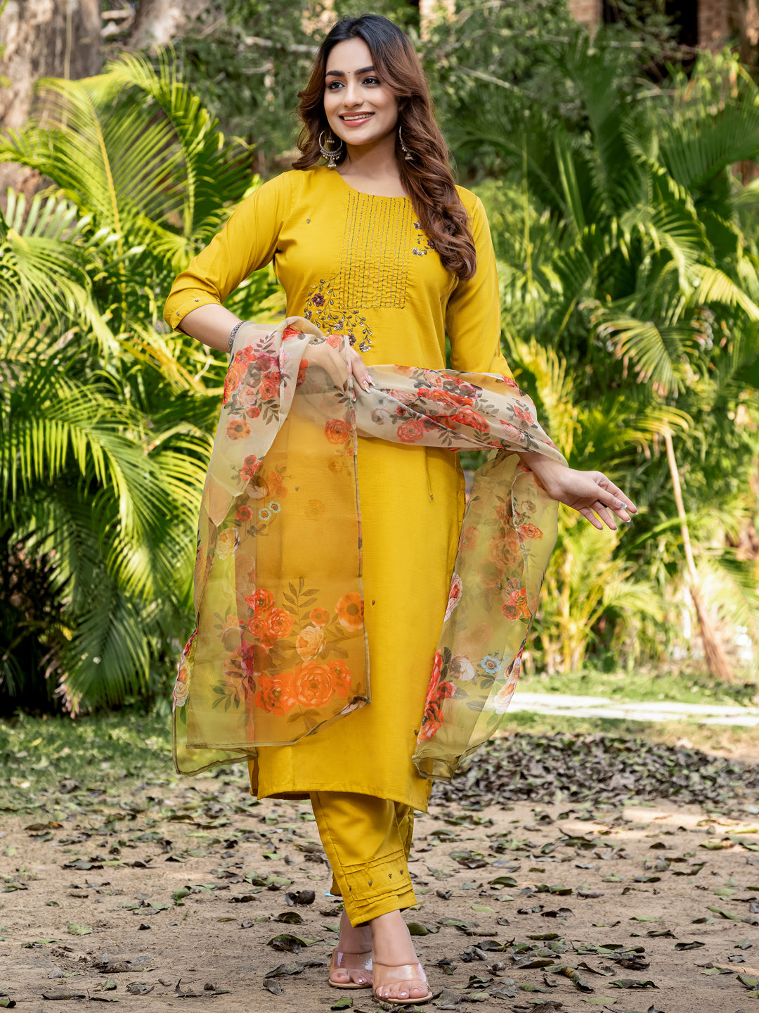 Yellow Pure Soft Silk With Hand Work Salwar Suit 