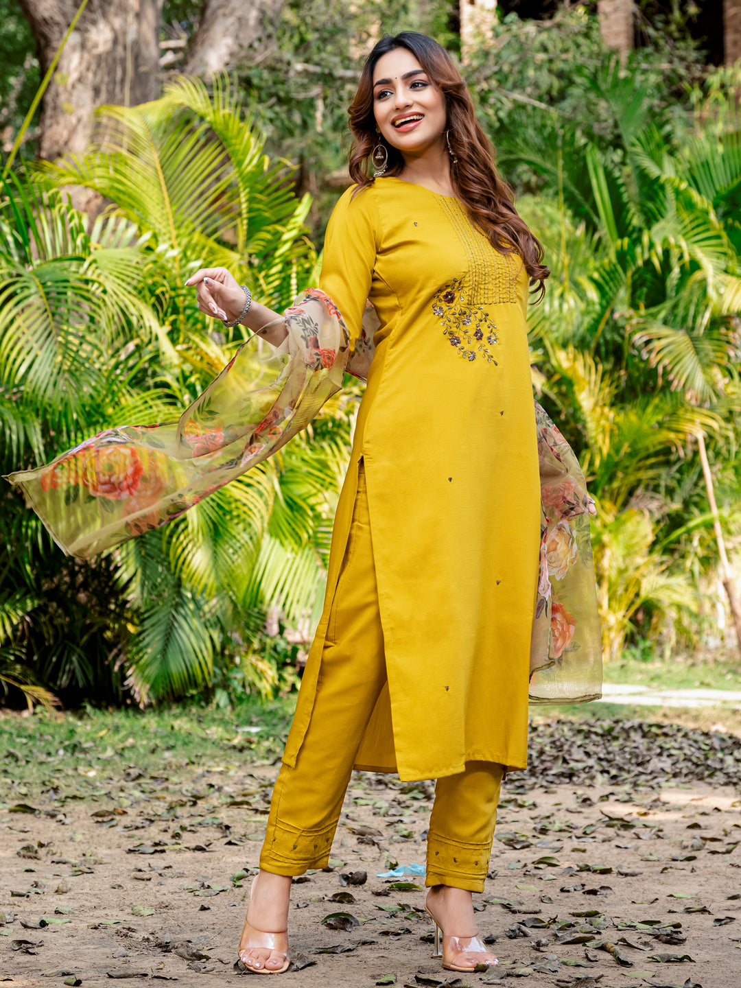 Yellow Pure Soft Silk With Hand Work Salwar Suit ##color## Salwar Suit. with premium fabric and embroidery