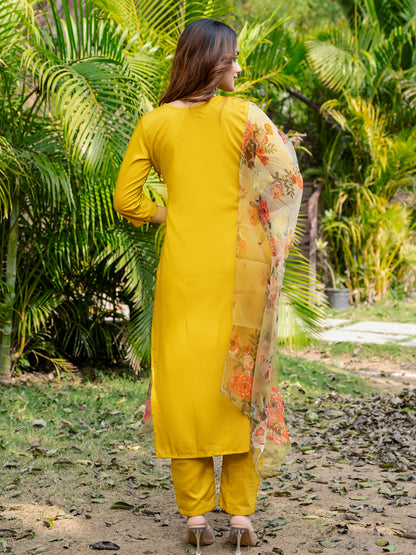 Yellow Pure Soft Silk With Hand Work Salwar Suit 