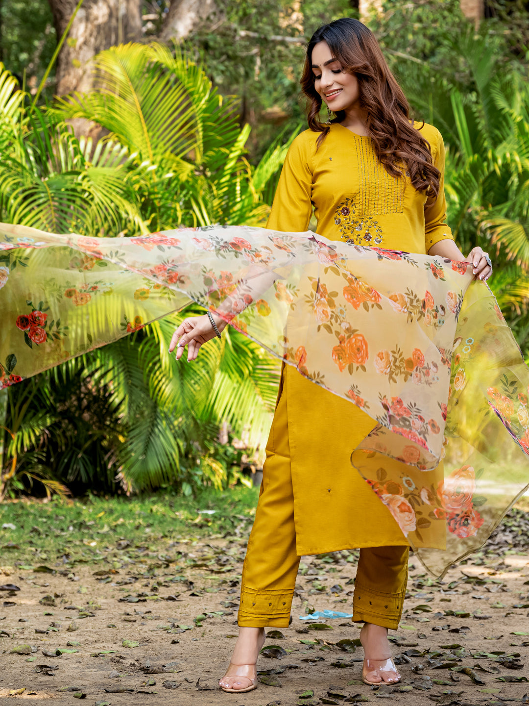 Yellow Pure Soft Silk With Hand Work Salwar Suit 