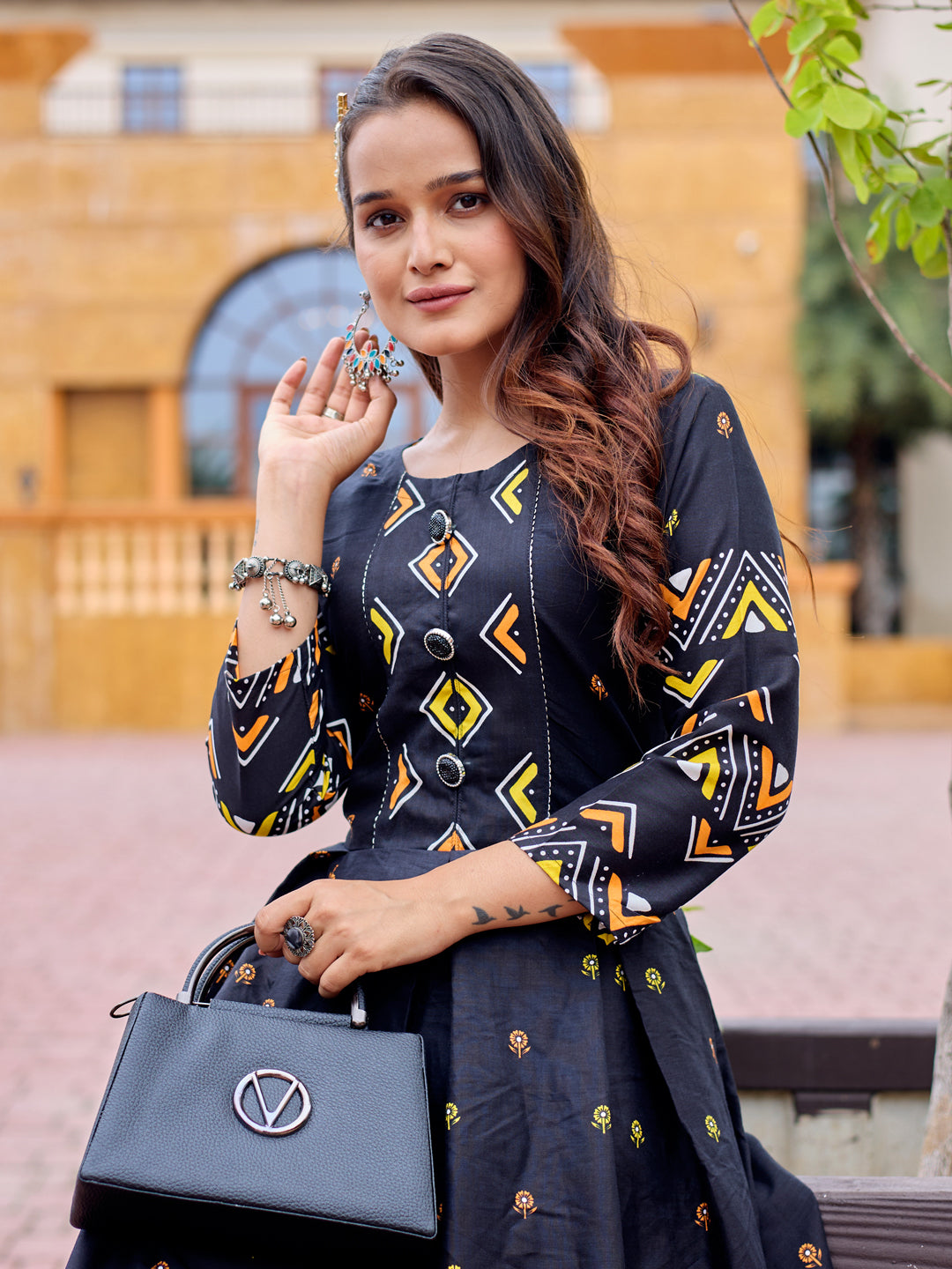 Black Pure Soft Rayon Print With Embroidery Work Kurti ##color##  with premium fabric and embroidery