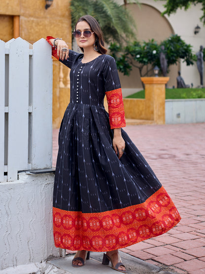 Black Pure Soft Rayon Print With Embroidery Work Kurti 