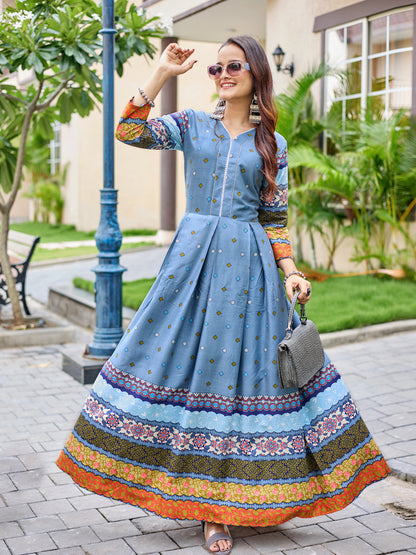 Grey Pure Soft Rayon Print With Embroidery Work Kurti 