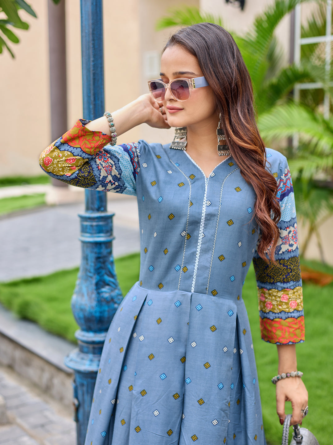 Grey Pure Soft Rayon Print With Embroidery Work Kurti ##color##  with premium fabric and embroidery