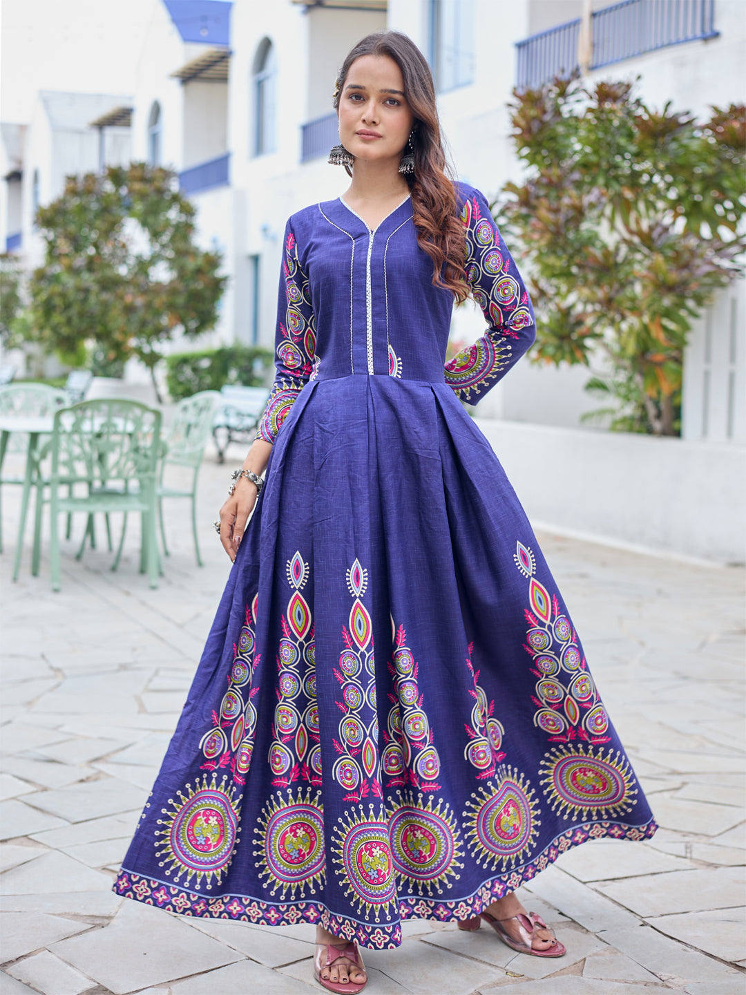NavyBlue Pure Soft Rayon Print With Embroidery Work Kurti 