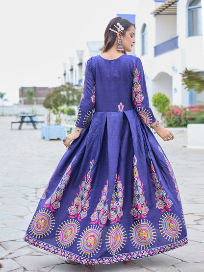NavyBlue Pure Soft Rayon Print With Embroidery Work Kurti 