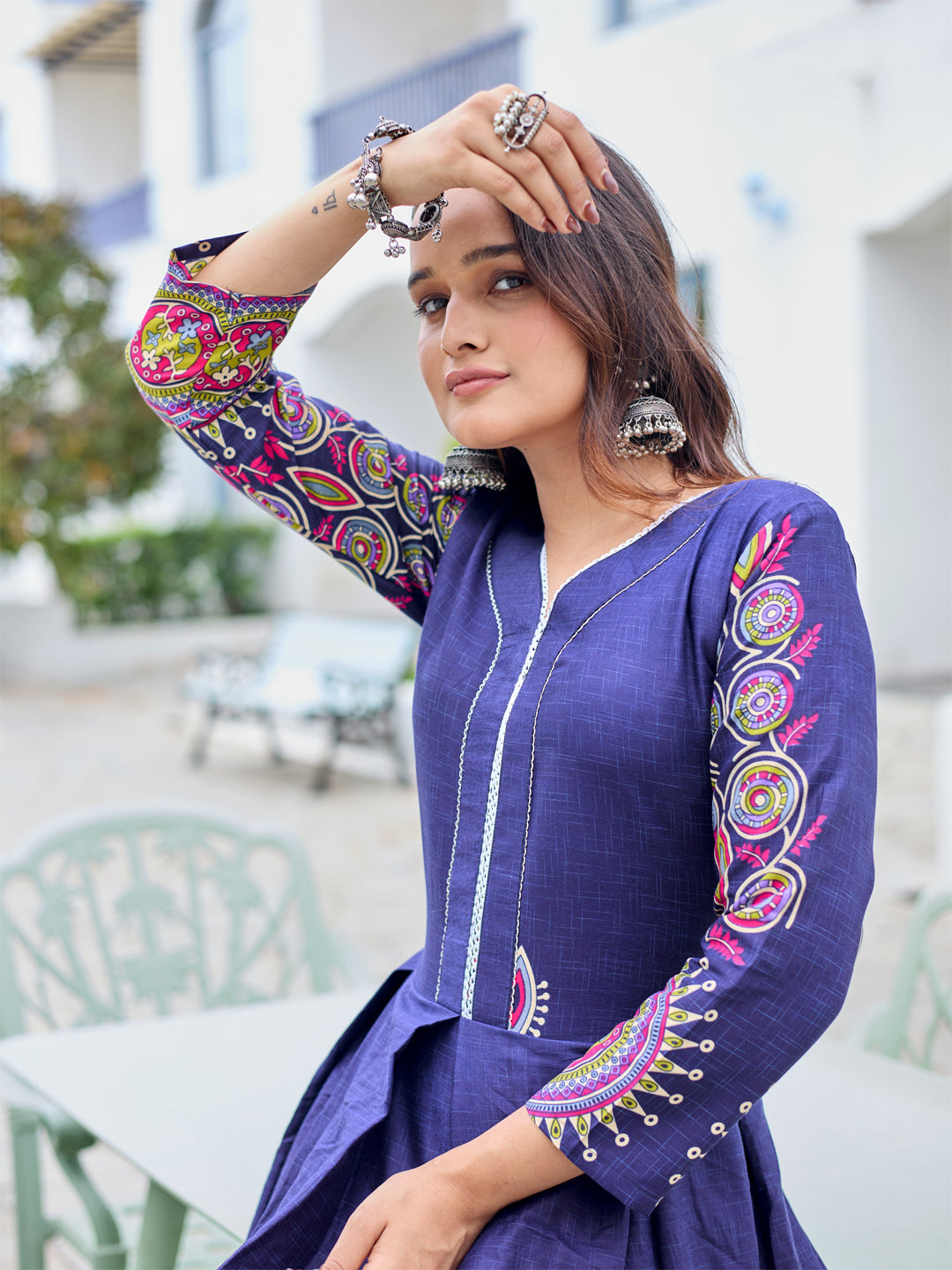 NavyBlue Pure Soft Rayon Print With Embroidery Work Kurti 