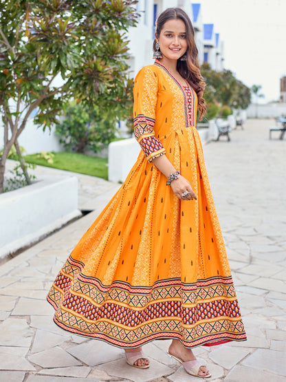 Orange Pure Soft Rayon Print With Embroidery Work Kurti 