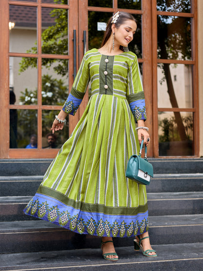 Parrot Pure Soft Rayon Print With Embroidery Work Kurti 