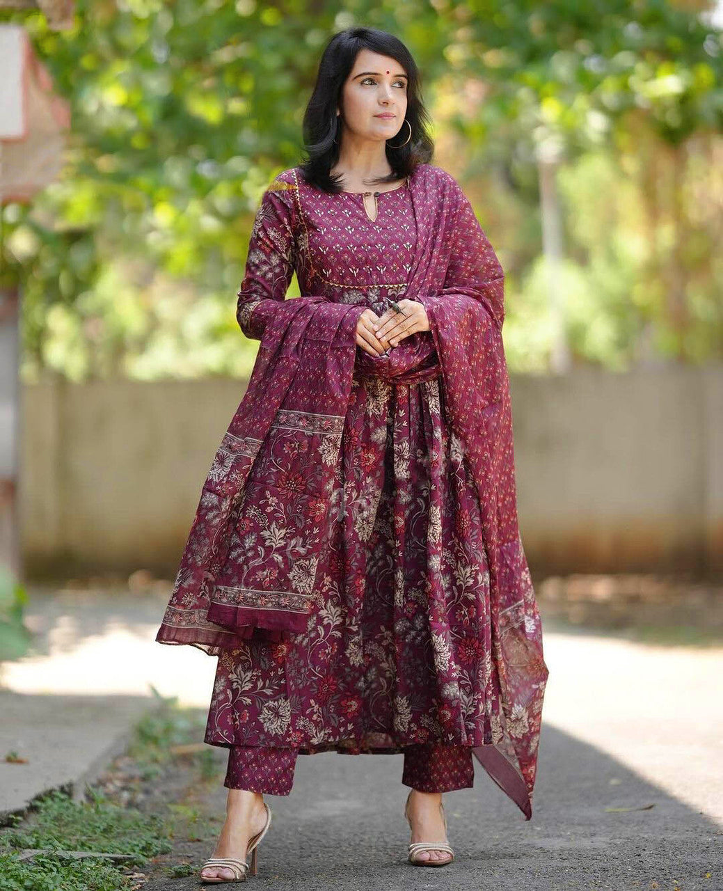 Maroon Pure Soft Reyon Cotton Blend Print Salwar Suit 
