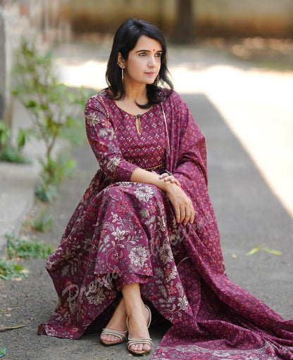 Maroon Pure Soft Reyon Cotton Blend Print Salwar Suit 