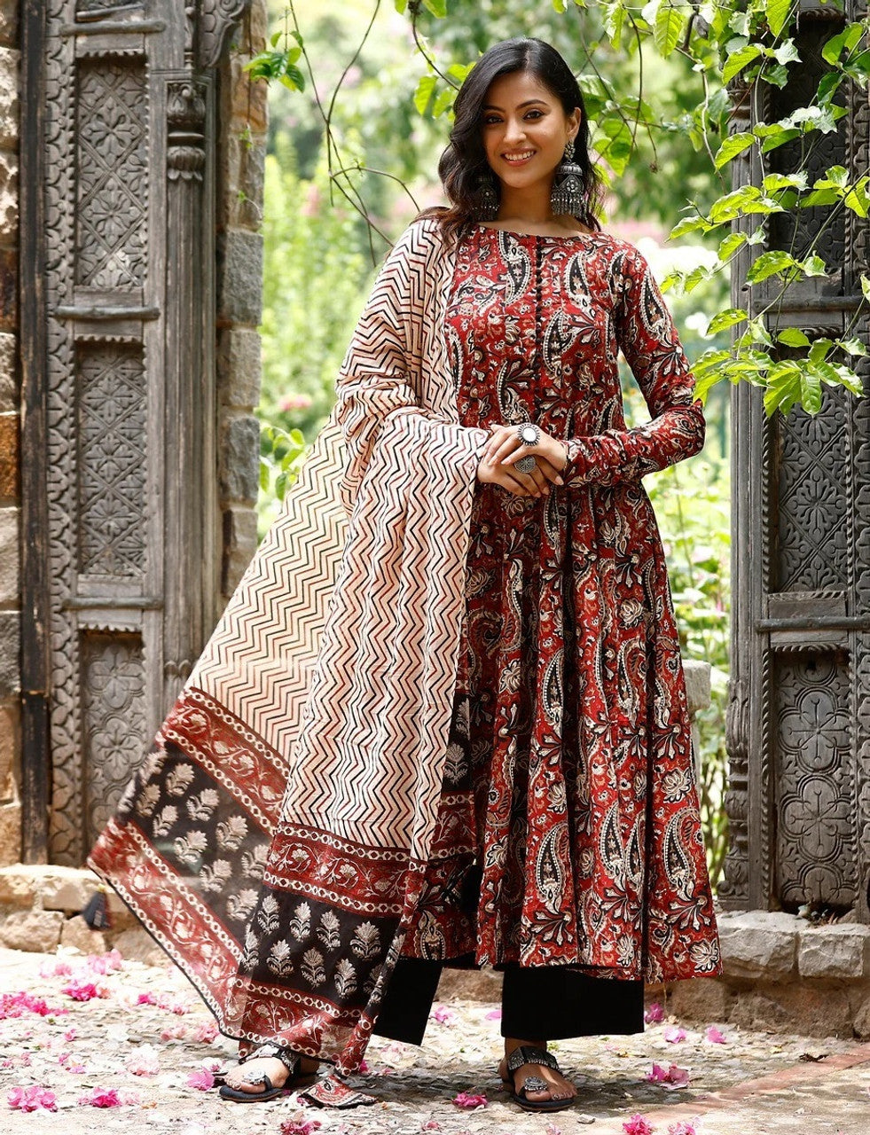 Maroon Pure Soft Reyon Cotton Blend Print Salwar Suit 