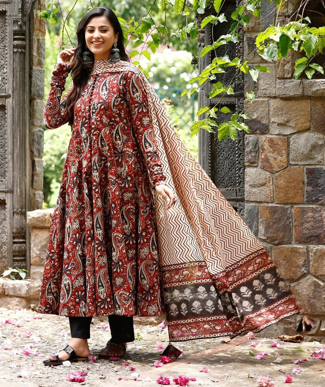 Maroon Pure Soft Reyon Cotton Blend Print Salwar Suit 