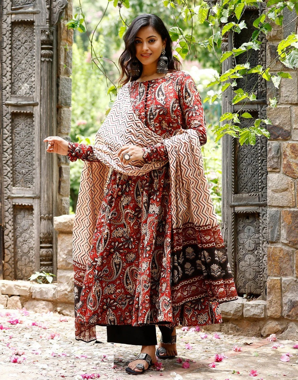 Maroon Pure Soft Reyon Cotton Blend Print Salwar Suit 