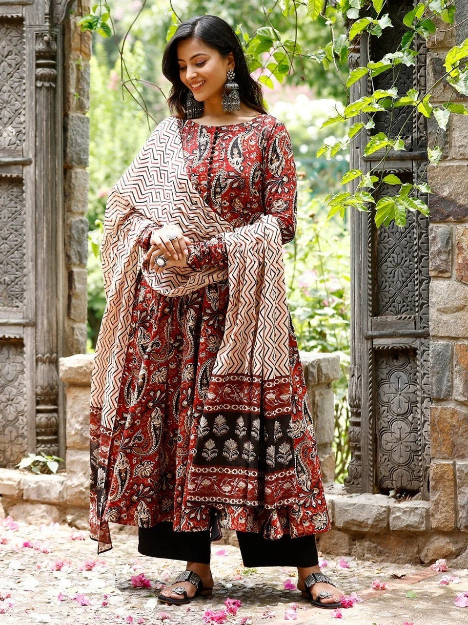 Maroon Pure Soft Reyon Cotton Blend Print Salwar Suit 