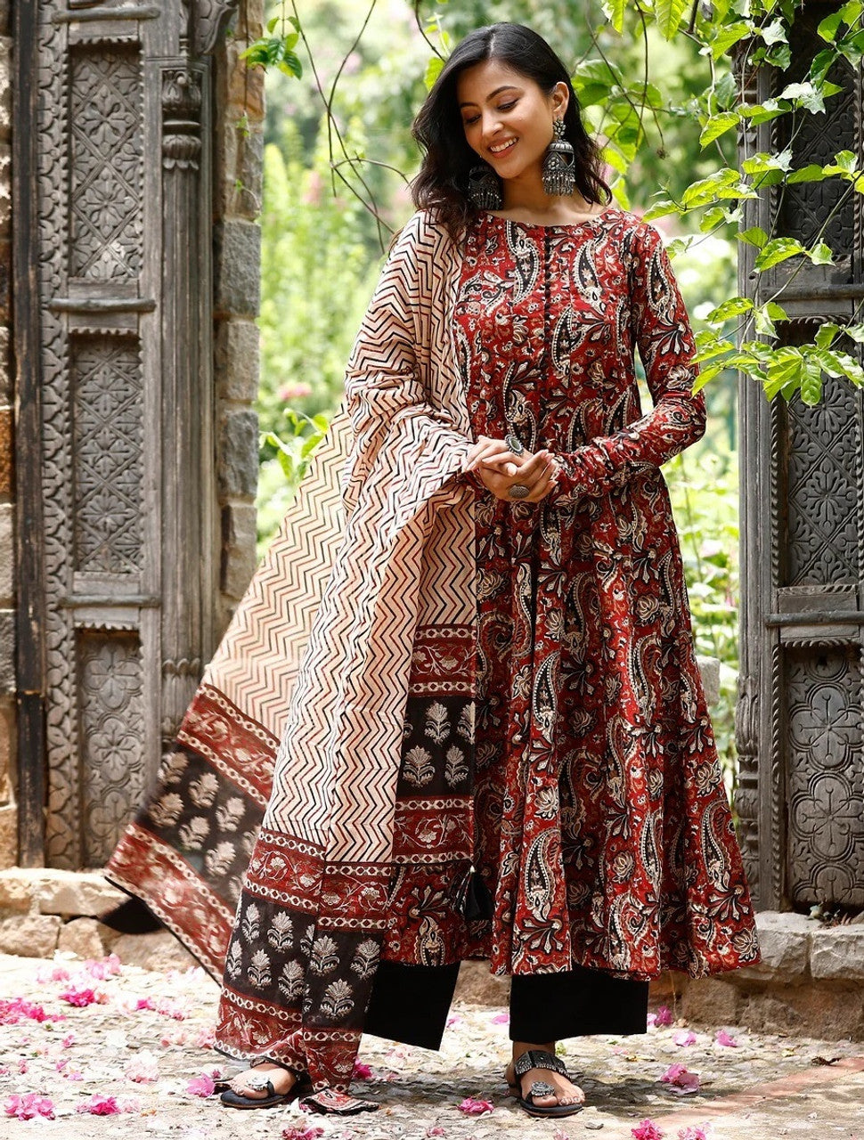 Maroon Pure Soft Reyon Cotton Blend Print Salwar Suit 