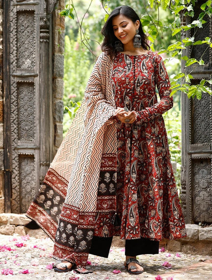 Maroon Pure Soft Reyon Cotton Blend Print Salwar Suit 