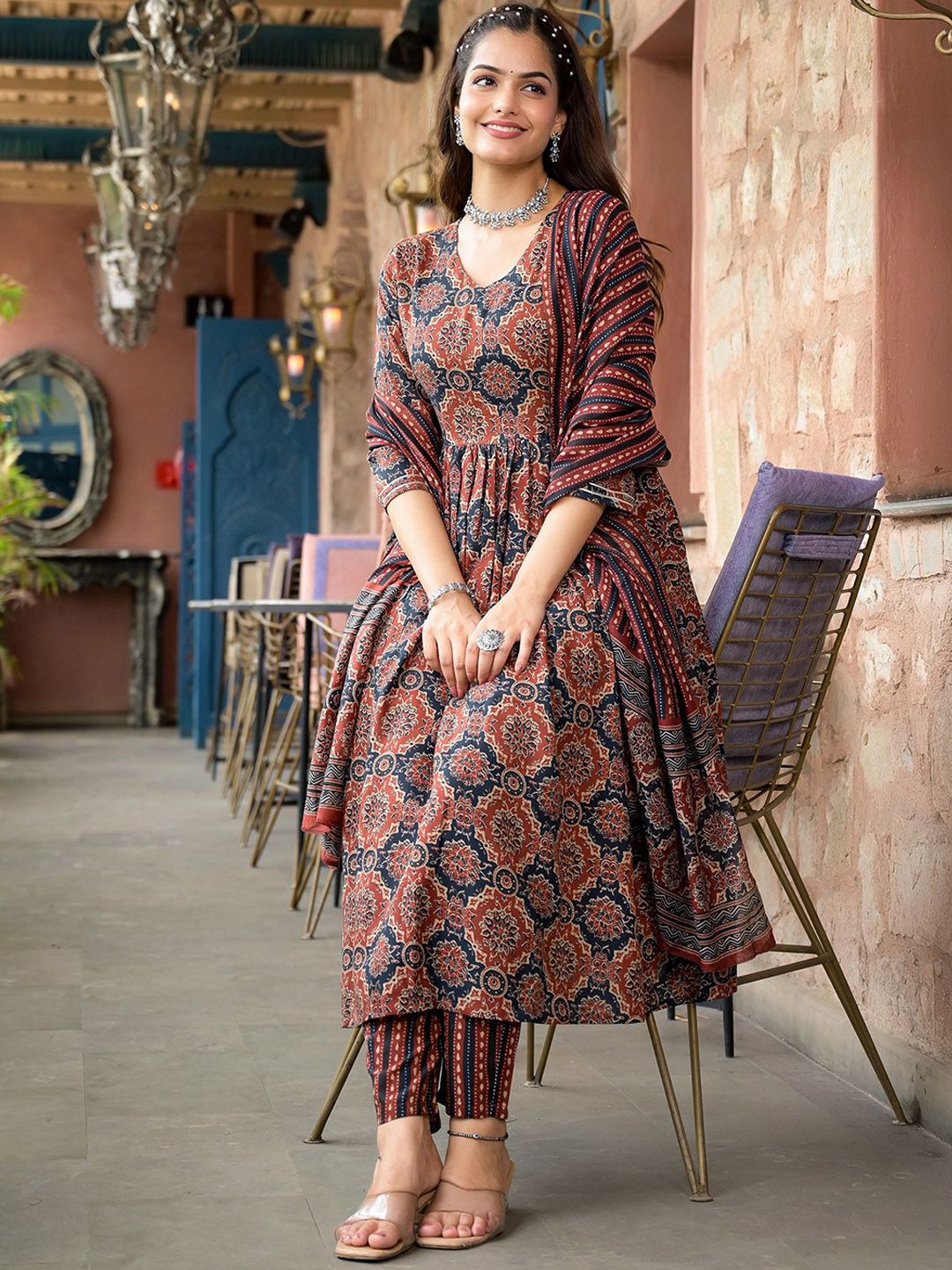 Maroon Pure Soft Reyon Cotton Blend Print Salwar Suit 