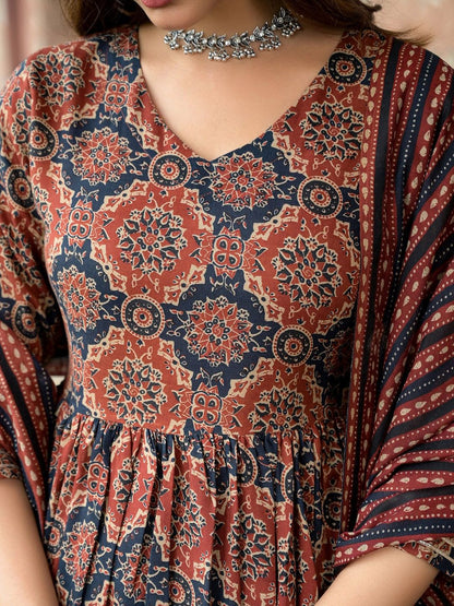 Maroon Pure Soft Reyon Cotton Blend Print Salwar Suit 