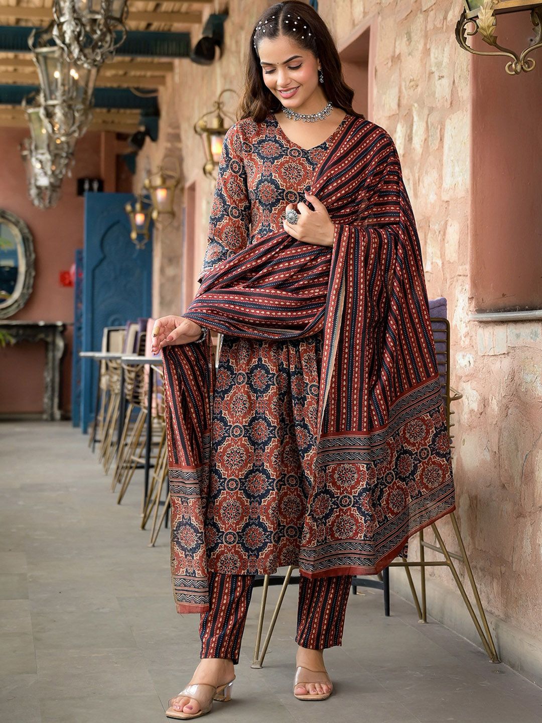 Maroon Pure Soft Reyon Cotton Blend Print Salwar Suit 