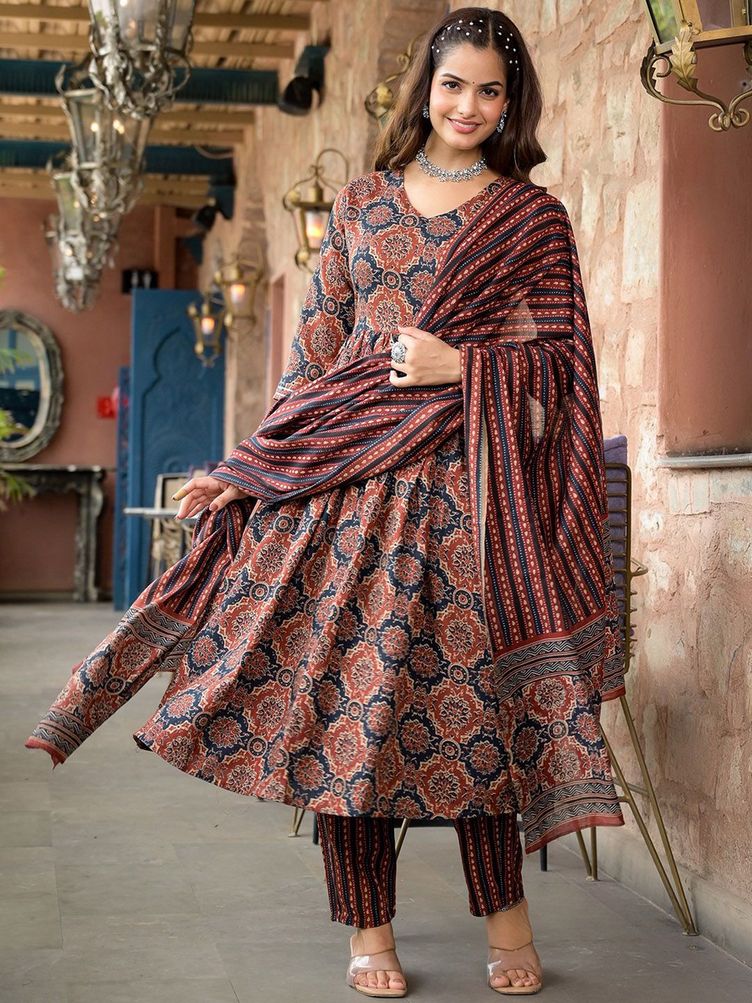Maroon Pure Soft Reyon Cotton Blend Print Salwar Suit 