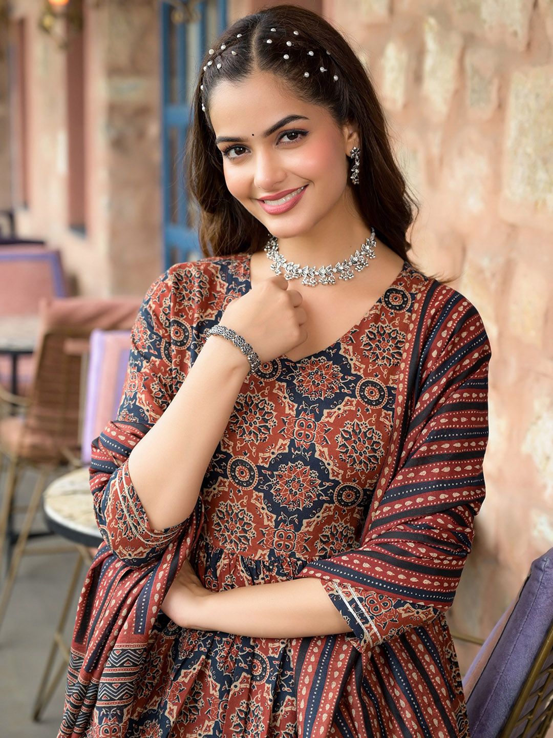 Maroon Pure Soft Reyon Cotton Blend Print Salwar Suit 