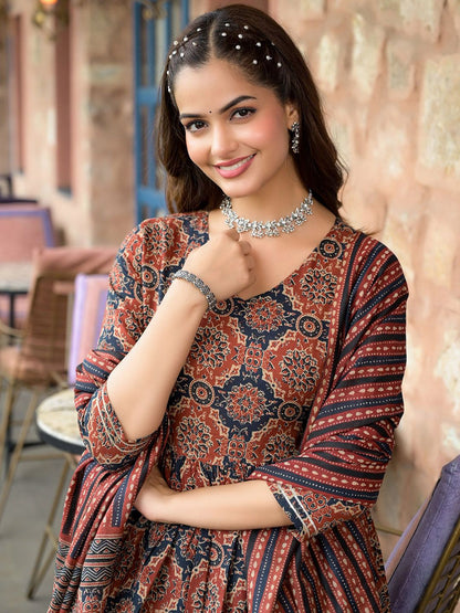 Maroon Pure Soft Reyon Cotton Blend Print Salwar Suit 