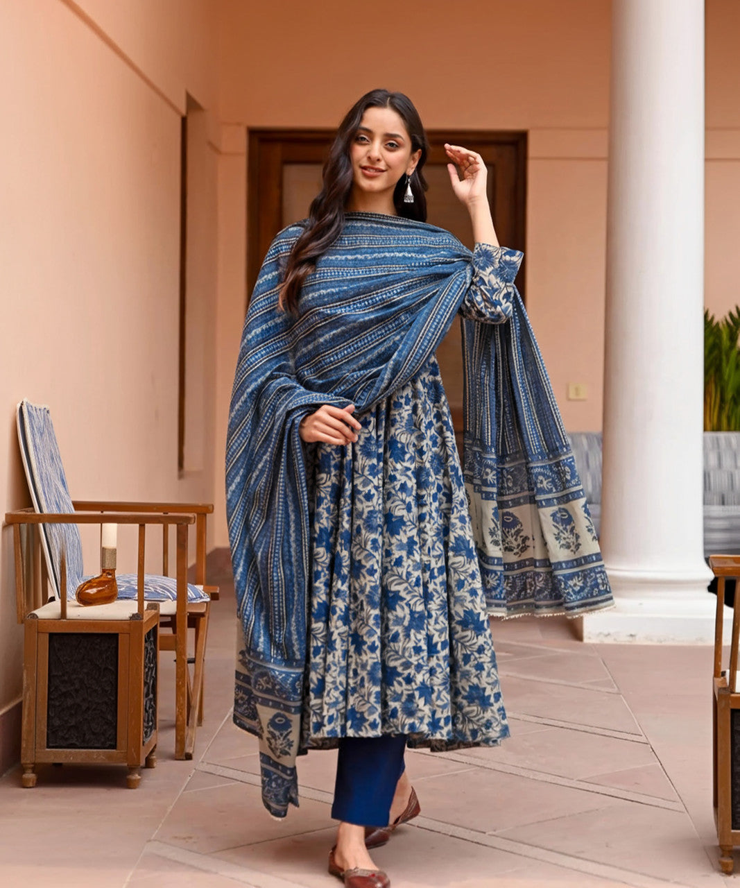 Navy Blue Pure Soft Reyon Cotton Blend Print Salwar Suit 