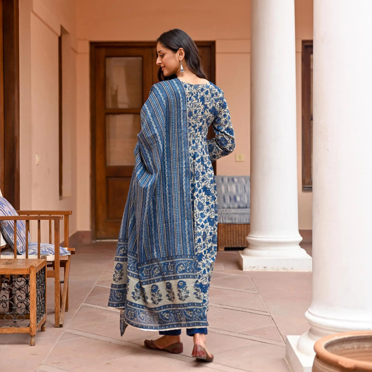 Navy Blue Pure Soft Reyon Cotton Blend Print Salwar Suit 