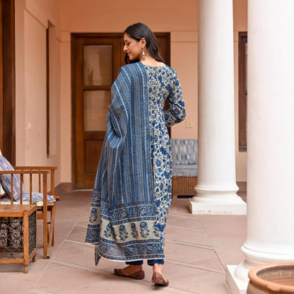 Navy Blue Pure Soft Reyon Cotton Blend Print Salwar Suit 