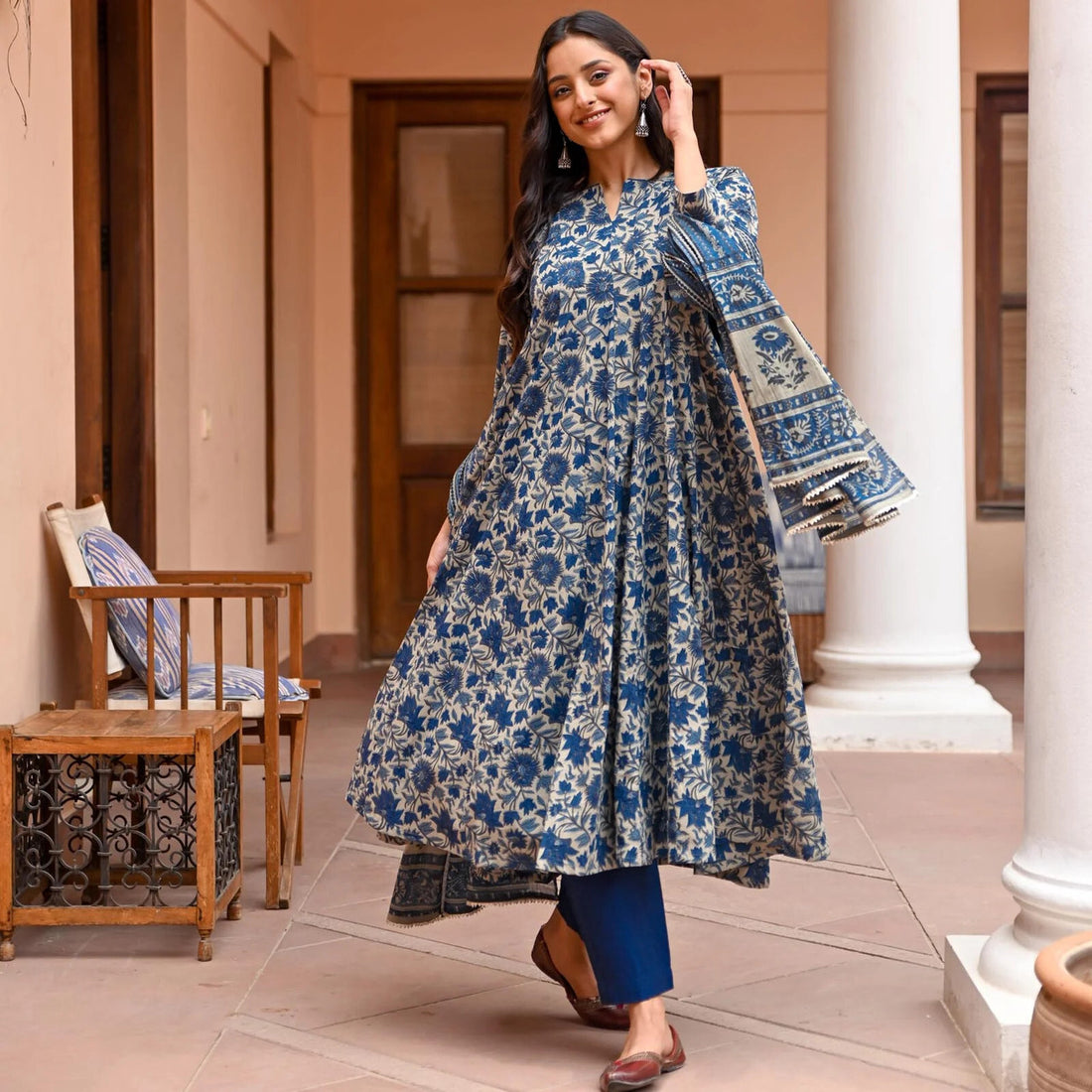 Navy Blue Pure Soft Reyon Cotton Blend Print Salwar Suit 
