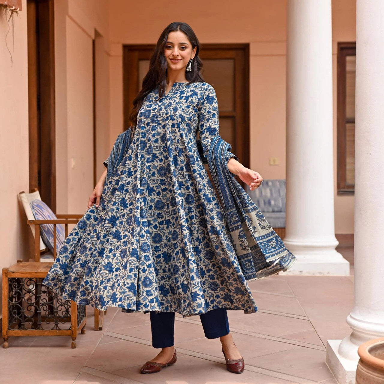 Navy Blue Pure Soft Reyon Cotton Blend Print Salwar Suit 