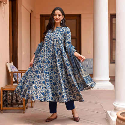 Navy Blue Pure Soft Reyon Cotton Blend Print Salwar Suit 