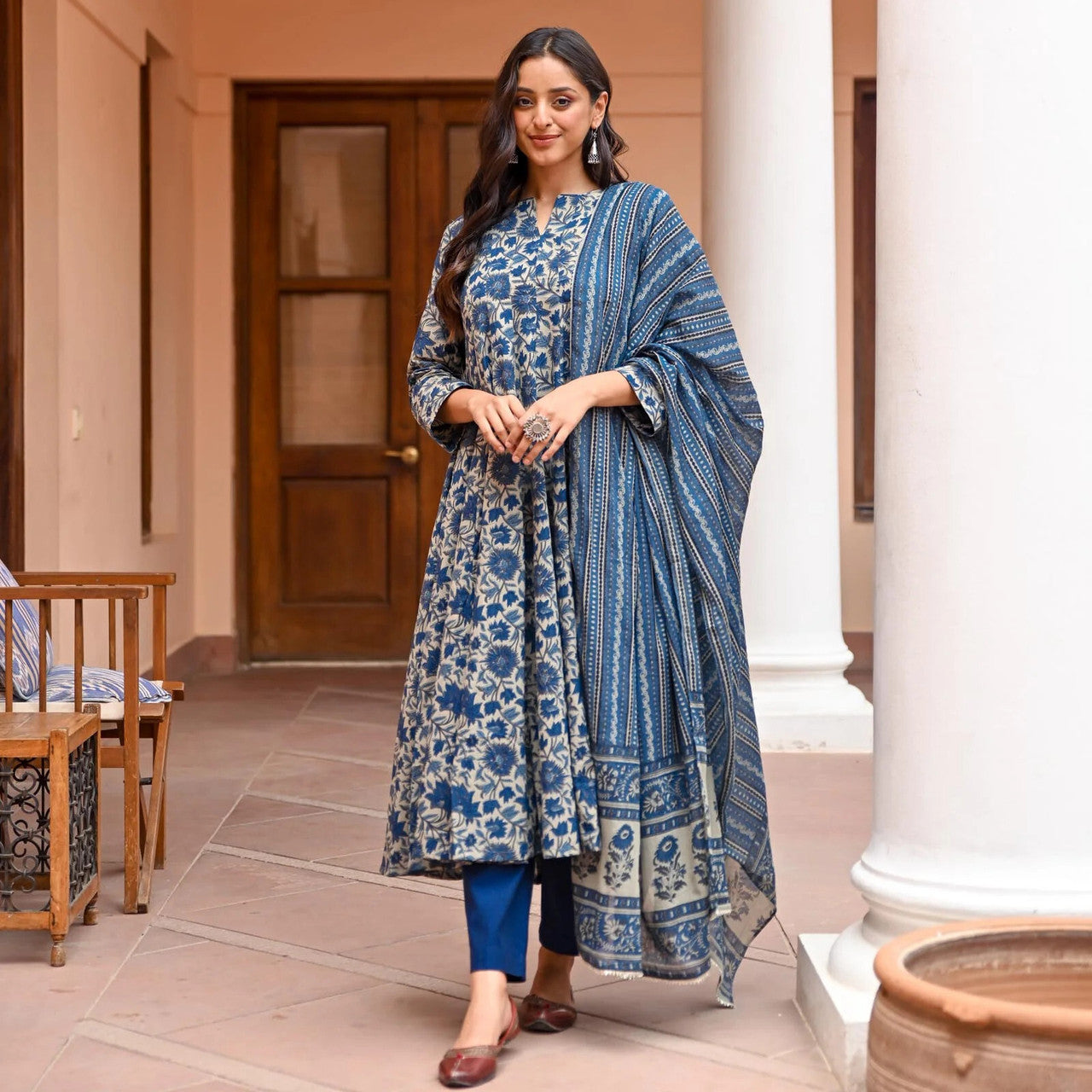 Navy Blue Pure Soft Reyon Cotton Blend Print Salwar Suit 