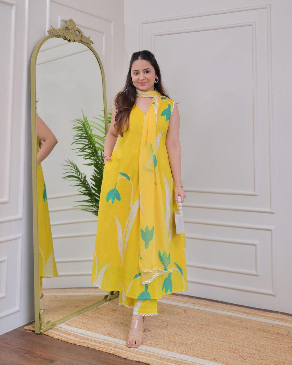 Yellow Pure Soft Reyon Cotton Blend Print Salwar Suit 