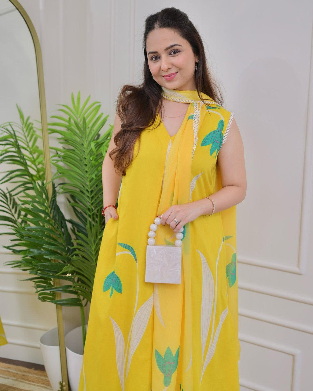 Yellow Pure Soft Reyon Cotton Blend Print Salwar Suit 